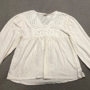 Lucky Brand Cream Smocked Bib Collar Tunic
